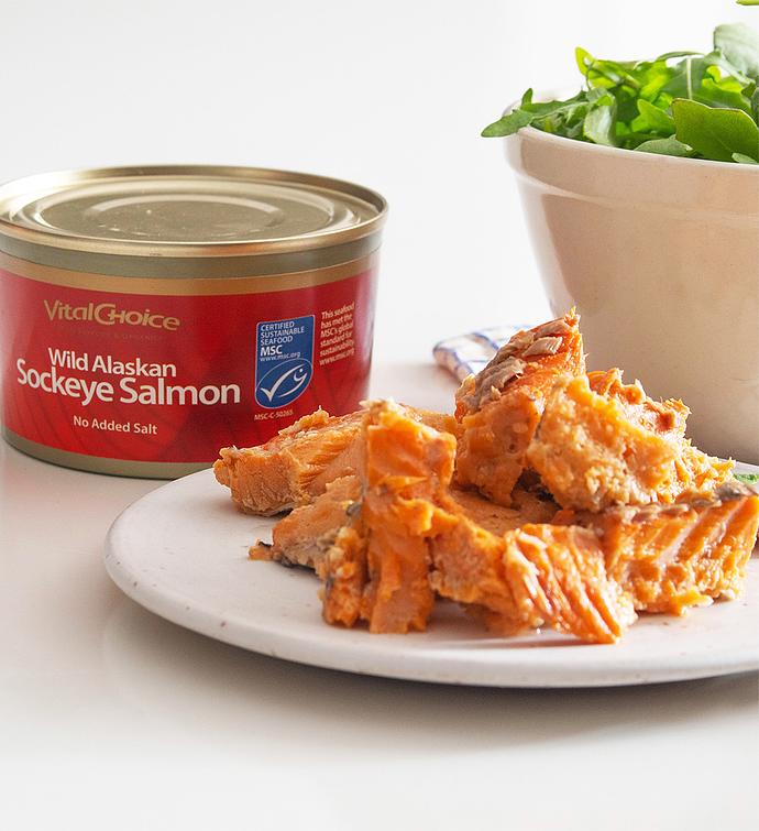 Canned Sockeye Salmon - with edible skin & bones, no added salt 